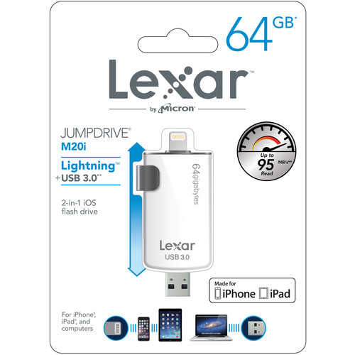 LEXAR JUMPDRIVE 64GB M20I IPHONE USB 3.0 LJDM20I-64GBBNL