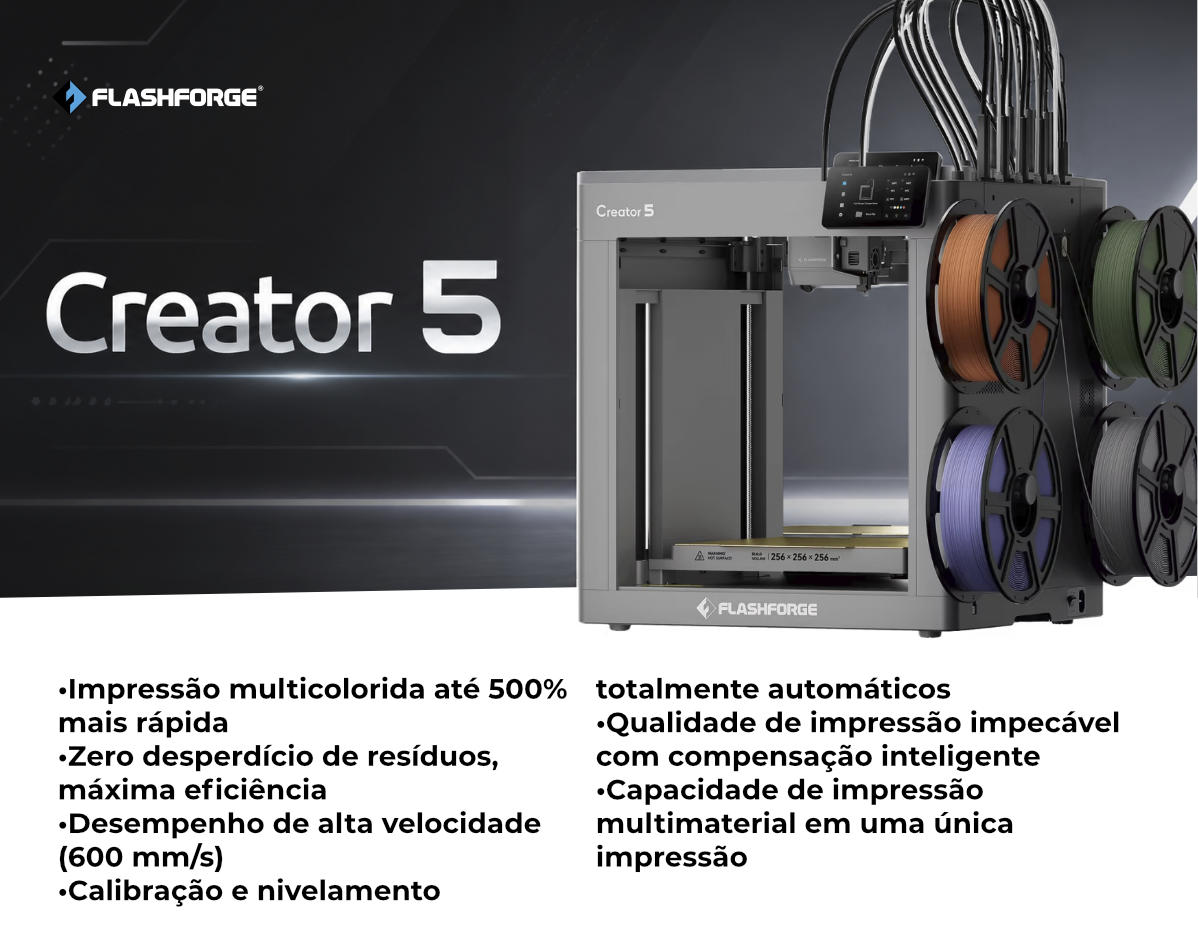 Impressora 3D Flashforge Creator 5 com Troca de Ferramentas FlashSwap e 4 Cabeçotes (220V)