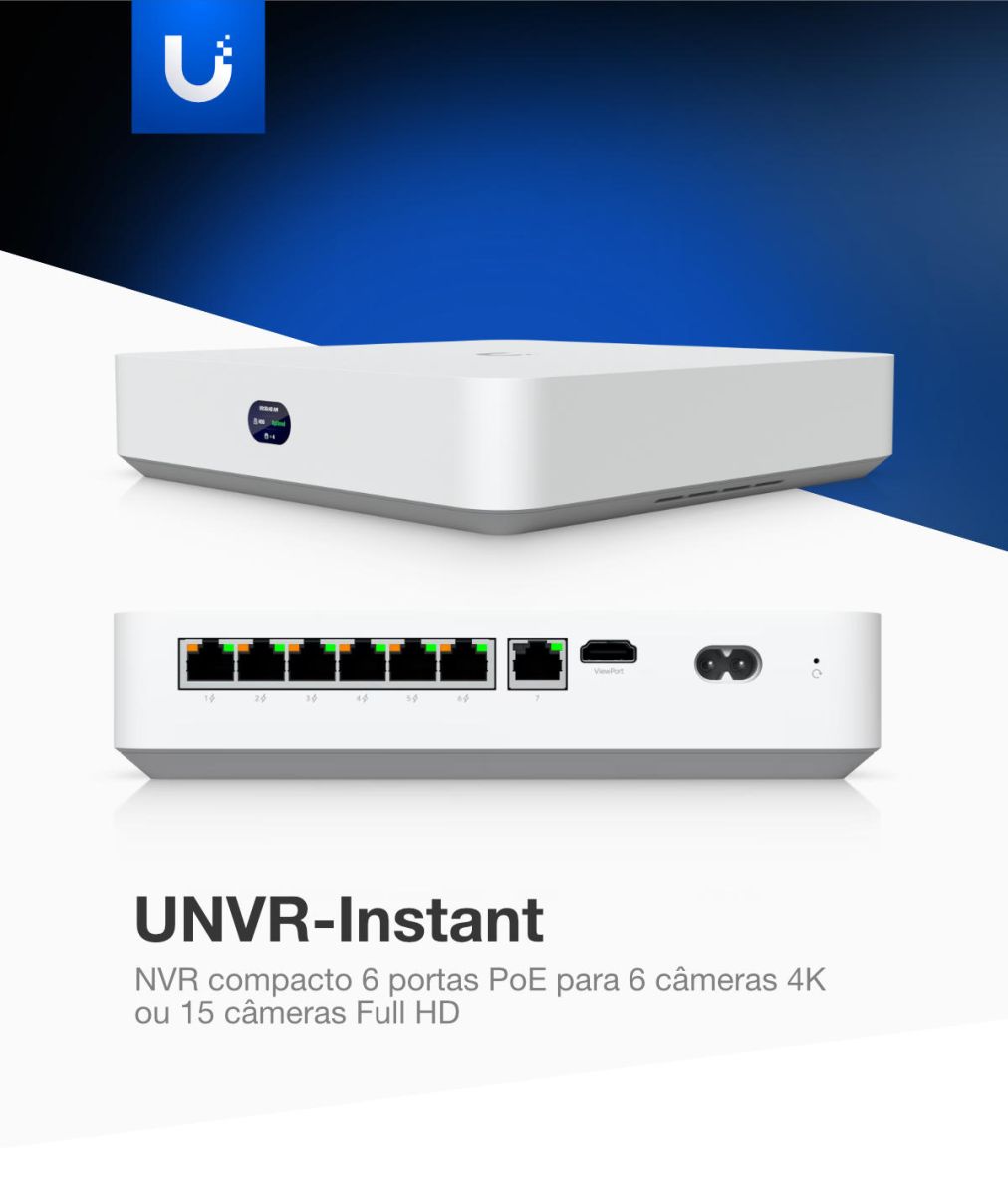 Gravador de Vídeo Ubiquiti UniFi UNVR-Instant Compacto com Switch PoE de 6 Portas e Baia para HDD de 3,5"