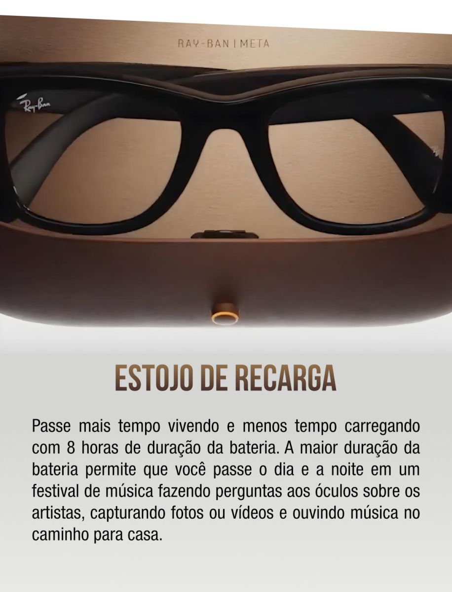 Óculos Inteligente Ray-Ban Meta Skyler (Gen 2) RW4014 Polarizado Preto – estojo de recarga com bateria de 8 horas