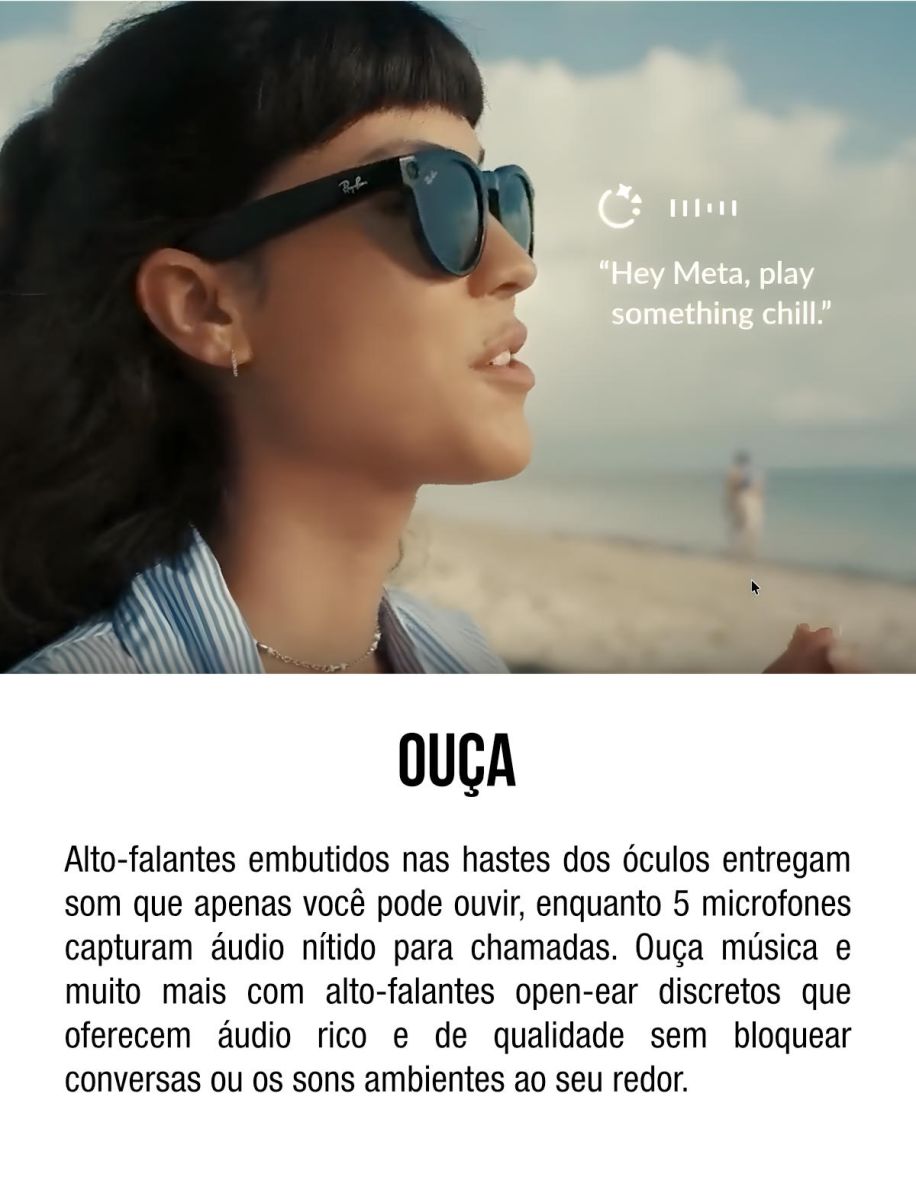 Óculos Inteligente Ray-Ban Meta Skyler (Gen 2) RW4014 Polarizado Preto – alto-falantes open-ear e 5 microfones