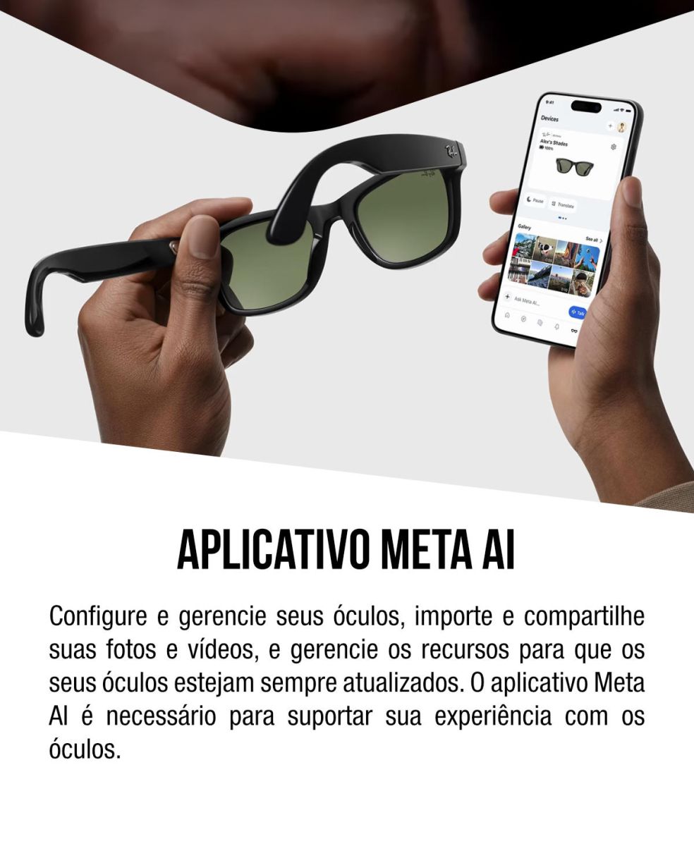 Óculos Inteligente Ray-Ban Meta Skyler (Gen 2) RW4014 Polarizado Preto – aplicativo Meta AI para configurar e gerenciar os óculos