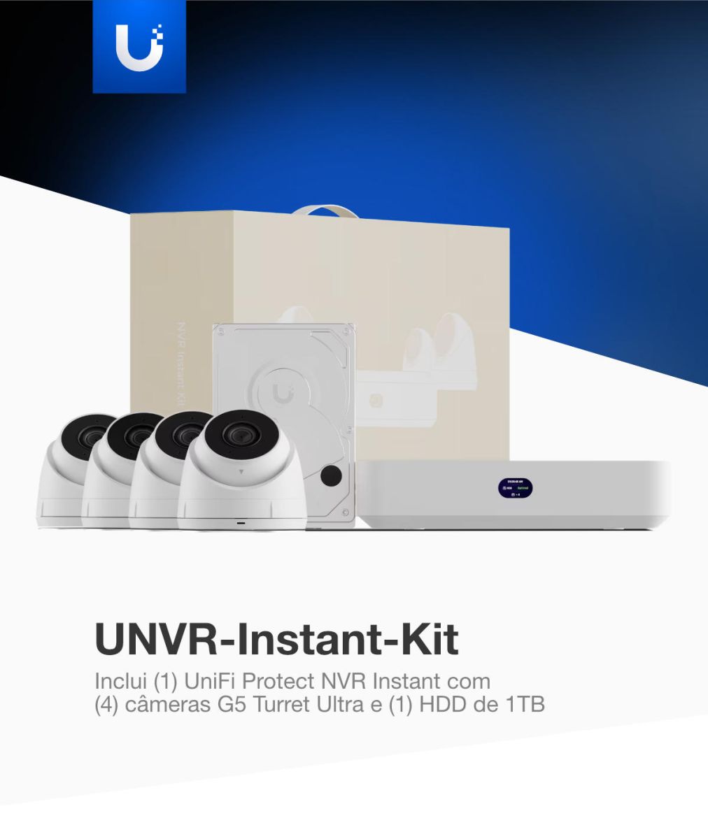 Kit Gravador de Vídeo Ubiquiti UniFi UNVR-Instant-Kit com 4 Câmeras G5 Turret Ultra e HDD de 1 TB