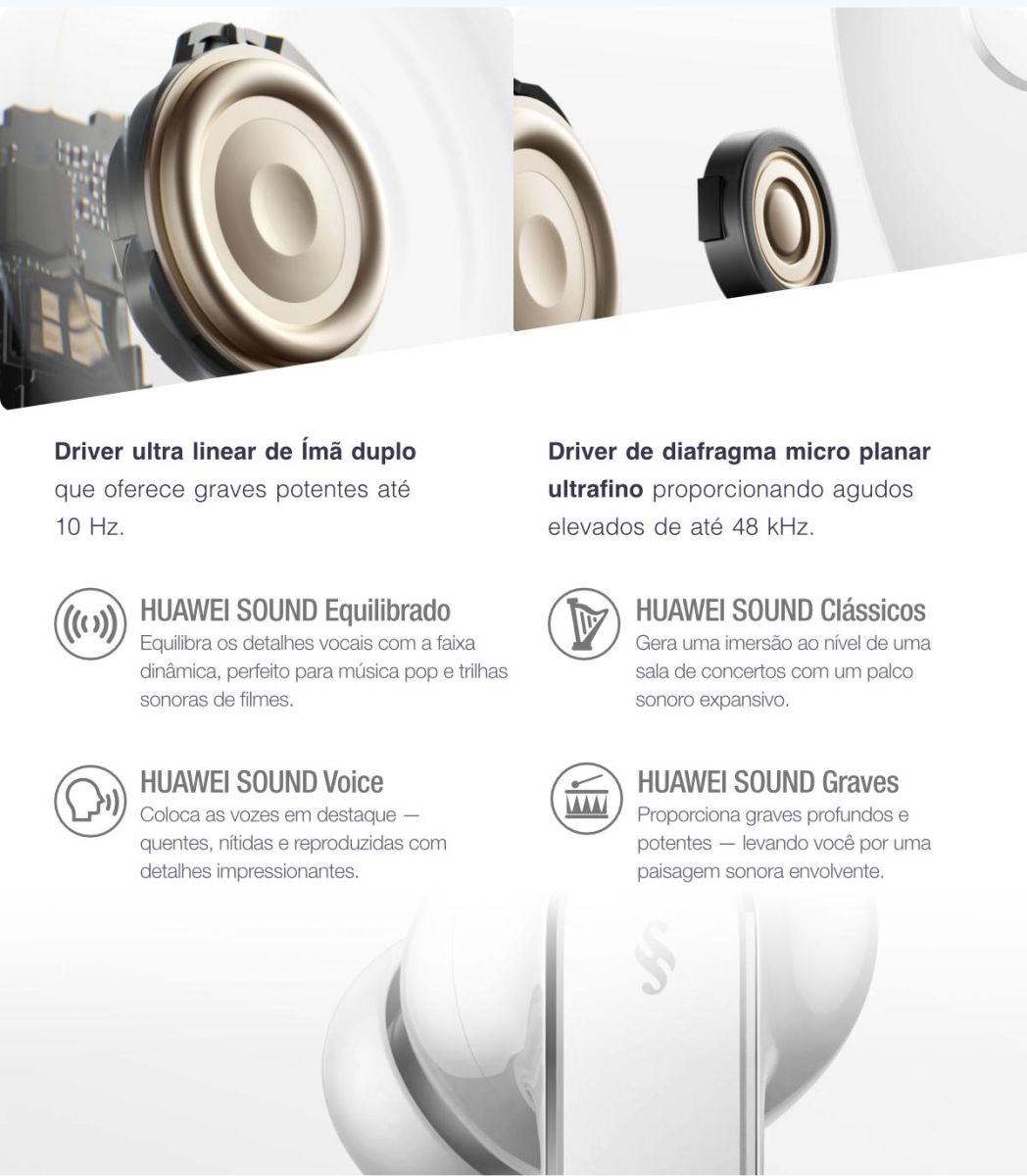 Huawei FreeBuds Pro 5 – drivers de graves e agudos e efeitos sonoros HUAWEI SOUND