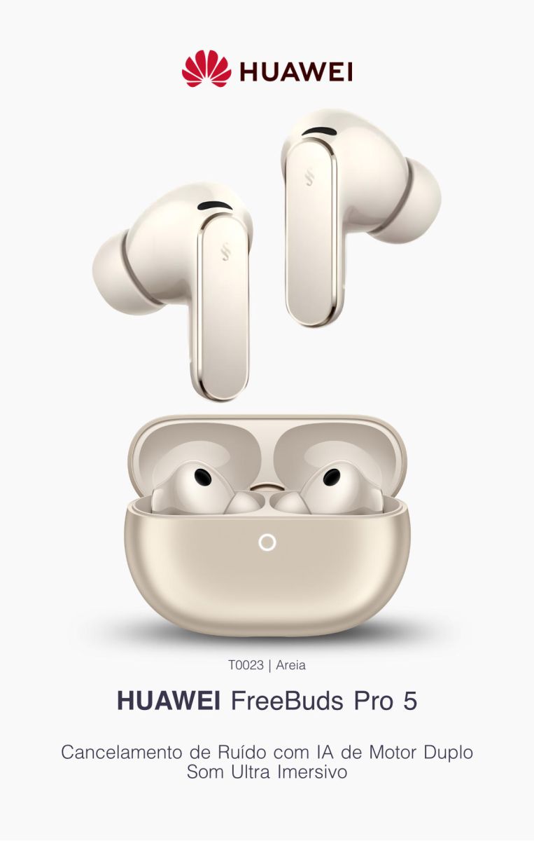 Fone de Ouvido Huawei FreeBuds Pro 5 com Cancelamento de Ruído e Tradução por IA – Areia