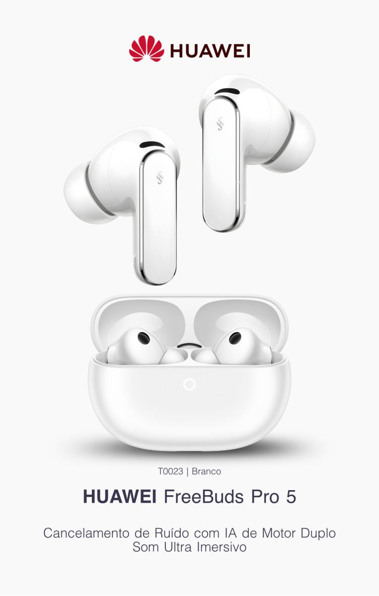 Fone de Ouvido Huawei FreeBuds Pro 5 com Cancelamento de Ruído e Tradução por IA – Branco