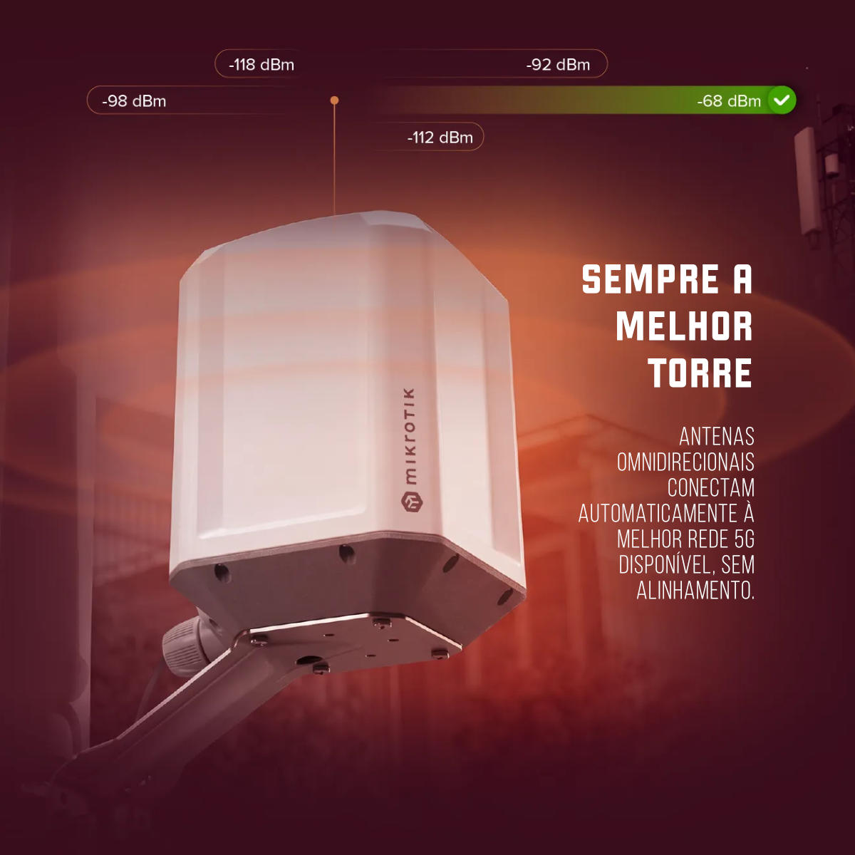 MikroTik LAMP 5G R16 – antenas omnidirecionais conectam automaticamente à torre com melhor sinal