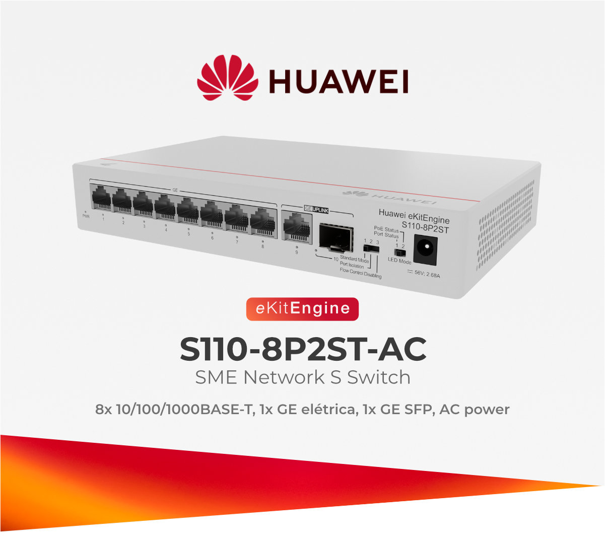 Huawei eKitEngine SWITCH 08P S110-8P2ST-AC 8×GE SFP POE+ 124W