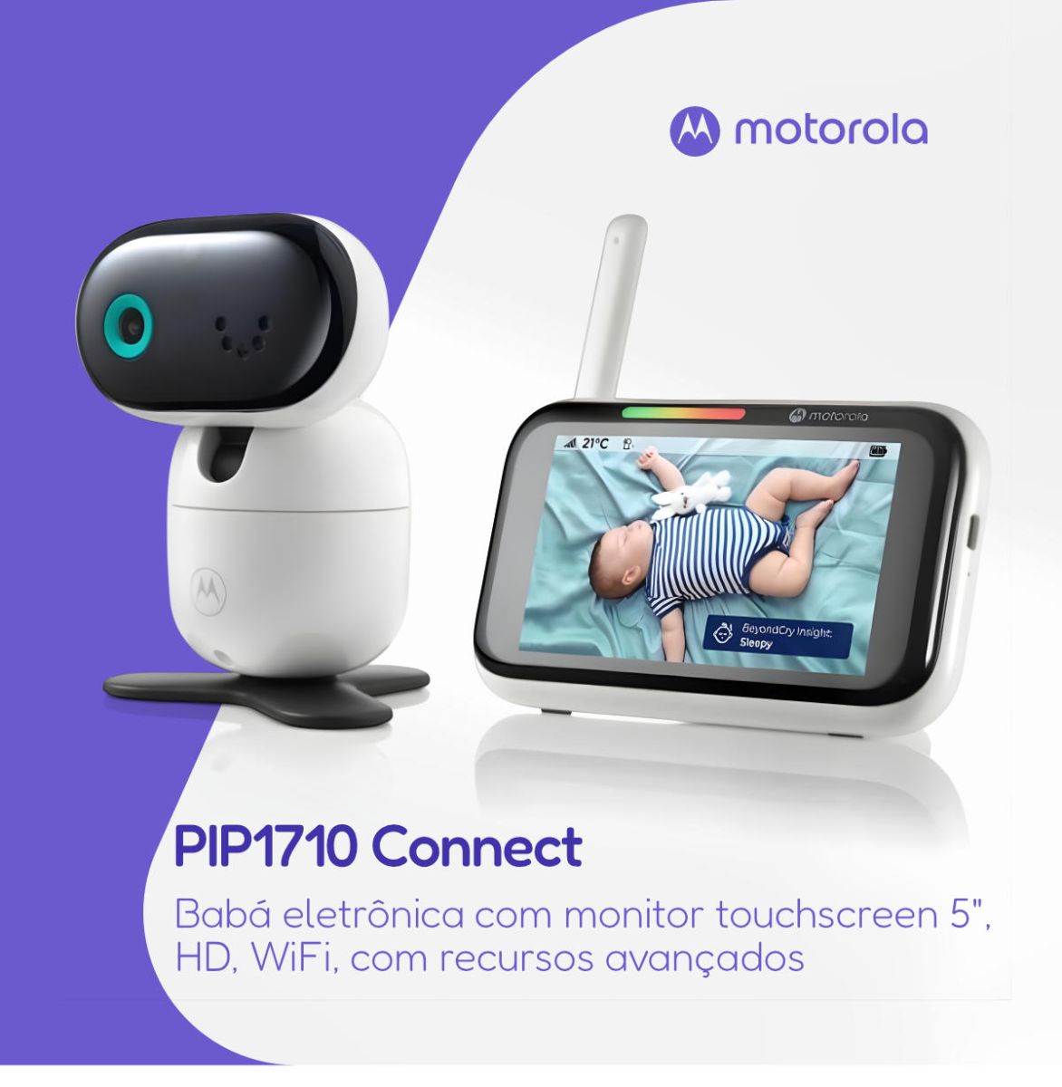 Babá Eletrônica Motorola PIP1710 Connect Wi-Fi HD com IA e Monitor Touchscreen de 5"