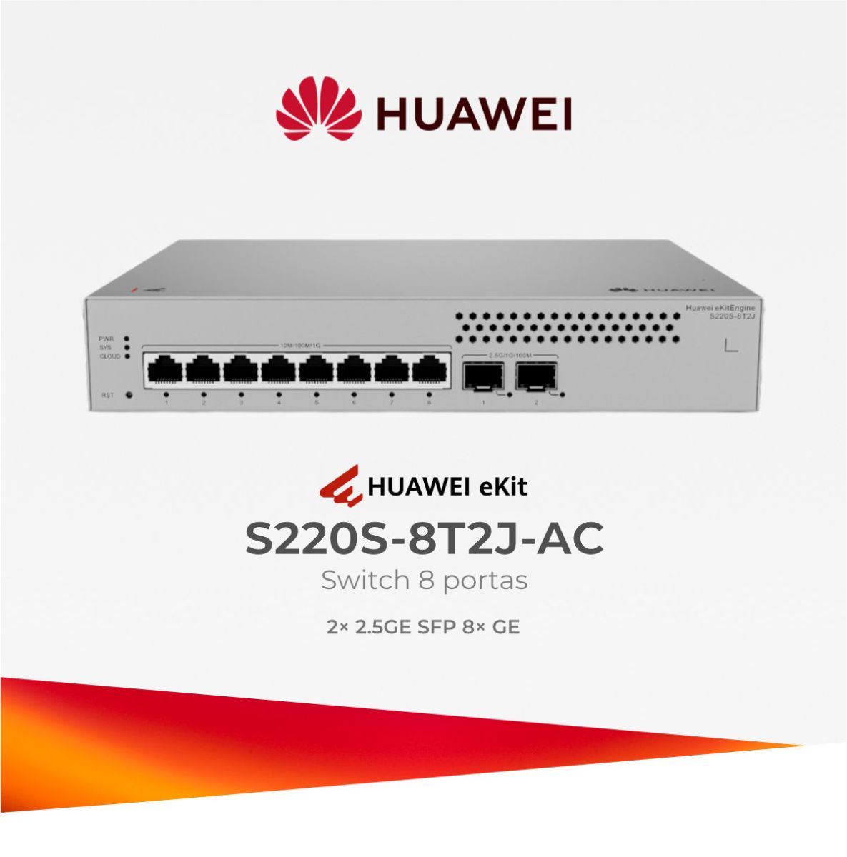 HUAWEI EKIT SWITCH 08P S220S-8T2J-AC 2*2.5GE SFP 8*GE