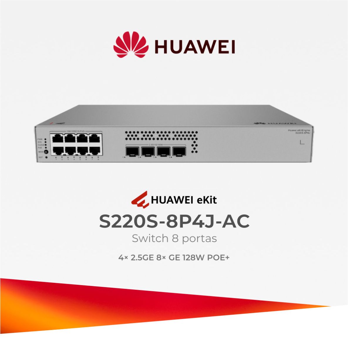 HUAWEI EKIT SWITCH 08P S220S-8P4J-AC 4*2.5G 8*GE 128W POE