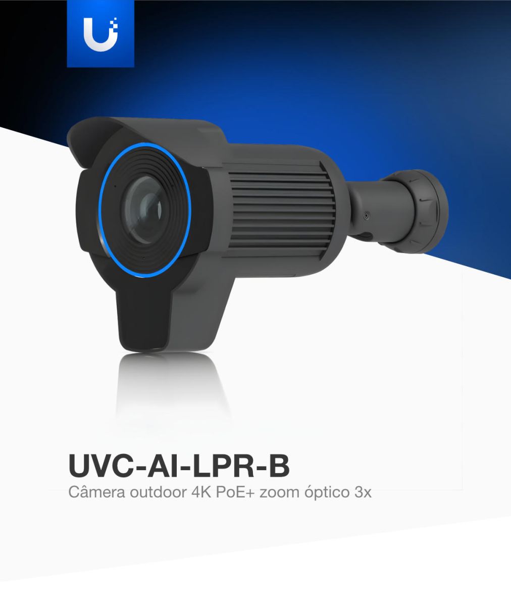 Câmera Ubiquiti UniFi AI LPR UVC-AI-LPR-B 4K PoE+ para Uso Externo com Zoom Óptico 3x