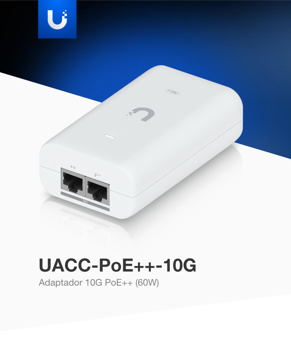 Adaptador PoE++ Ubiquiti UniFi UACC-PoE++-10G de 60 W (54 V / 1,12 A) com Conexão LAN Multi-Gigabit