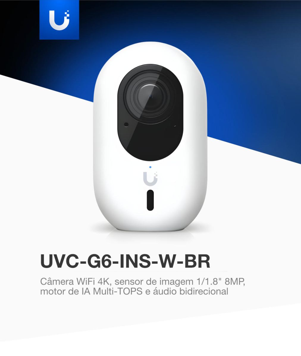 Câmera Wi-Fi Ubiquiti UniFi G6 Instant UVC-G6-INS-W-BR com IA, 4K 8MP e Áudio Bidirecional