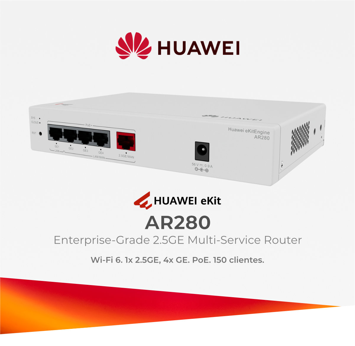 Huawei eKit Router AR280 Wi-Fi 6 1×2.5GE 1GE PoE 150 Clientes (Huawei)