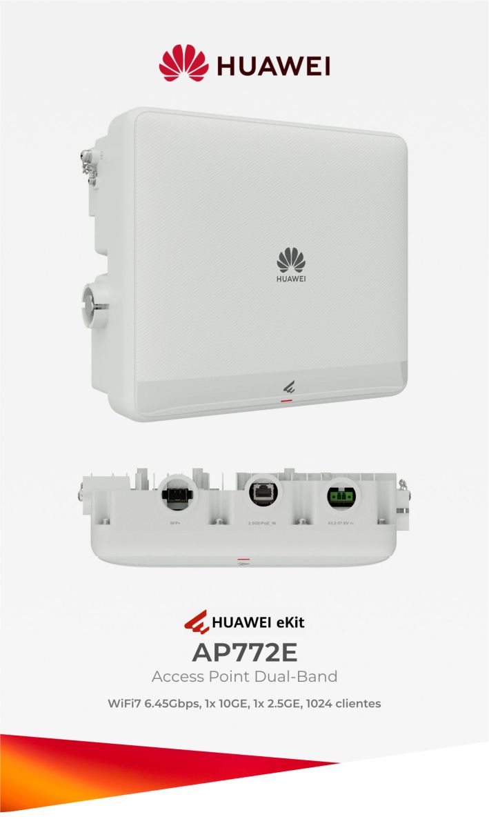 Huawei eKit AP772E Wi-Fi 7 2.4/5GHz 1×10GE 1×2.5GE 1024 Clientes (Huawei)
