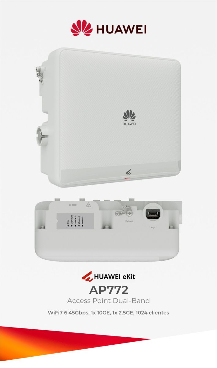 Huawei eKit AP772 Wi-Fi 7 2.4/5GHz 1×10GE 1×2.5GE 1024 Clientes (Huawei)